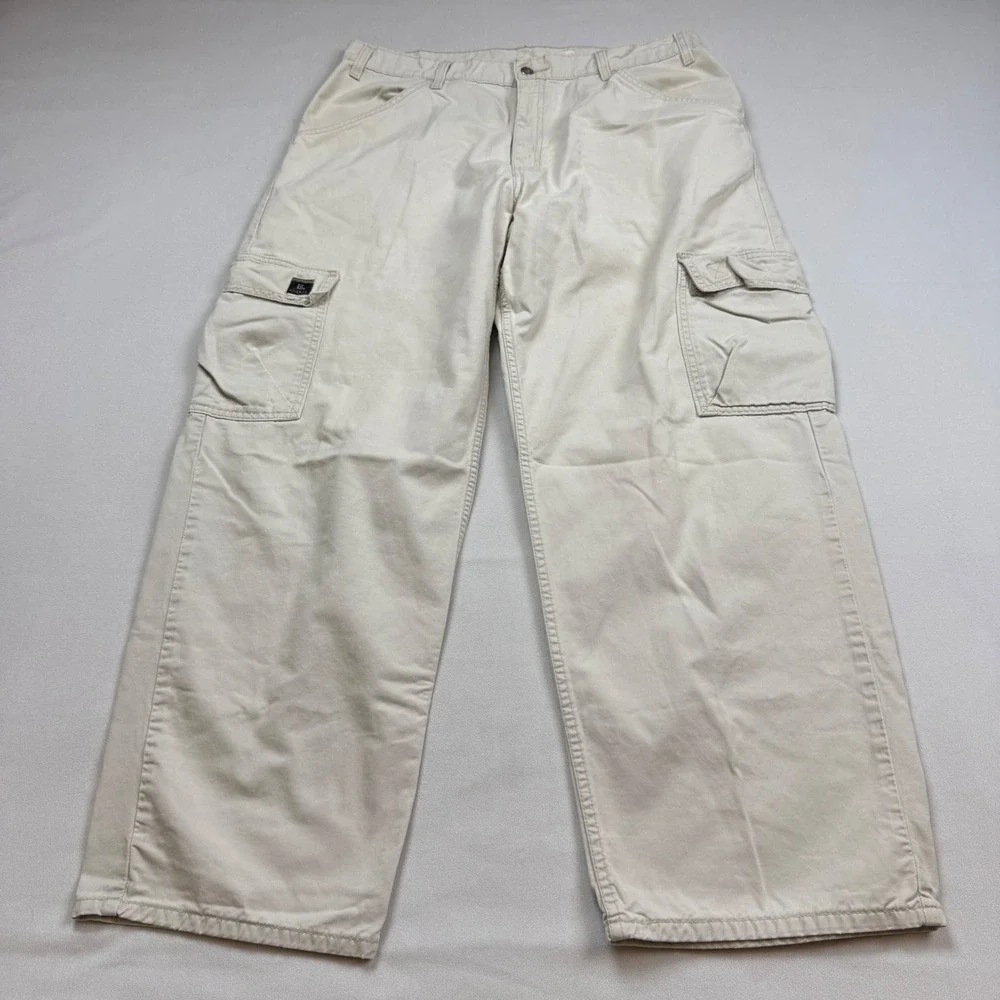 VTG 90s Levis L2 Khakis Mens 36x32 Beige Cargo Pants Relax Fit Cotton Twill Y2K
